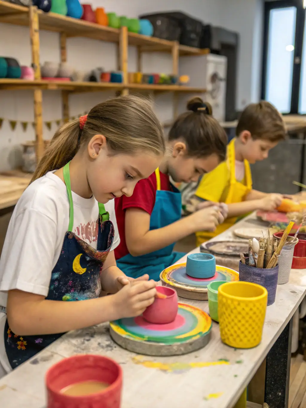 A photo of children participating in a sculpture workshop, creating unique art pieces with guidance from instructors.